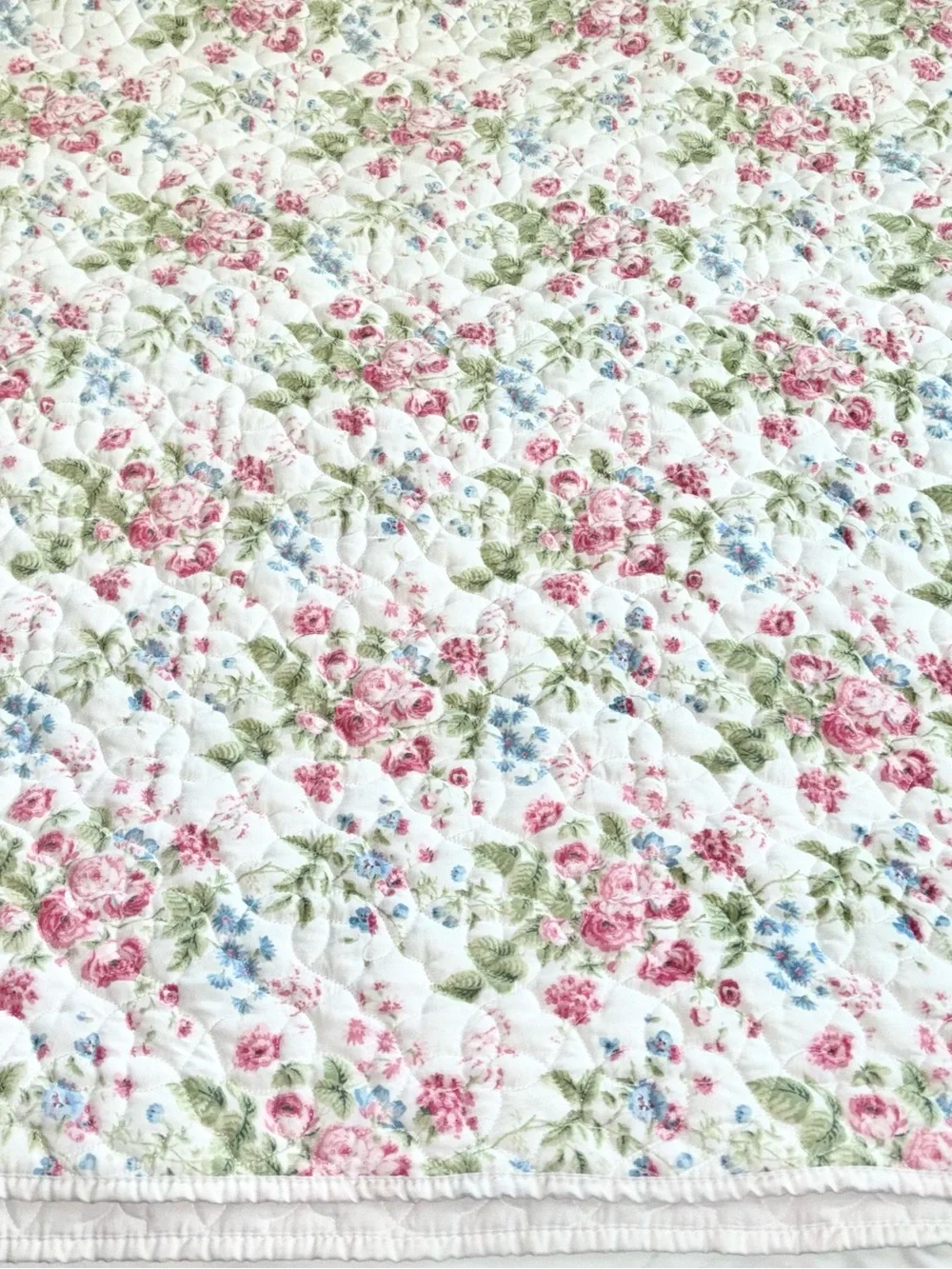Laura Ashley Floral Quilted Bedspread in Cream, Pink and Green